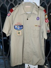 Boy Scouts of America Uniform Men's Shirt Large Tan SEWN on patches Grand Teton