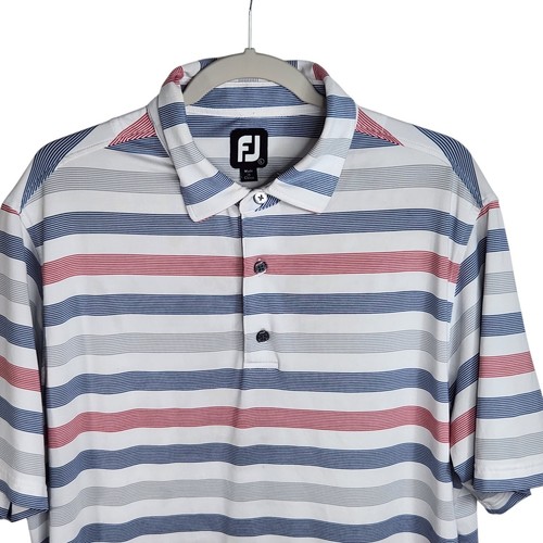 FootJoy Lisle Light Stripe Golf Polo Men's Large Red White Blue Gray 4th of July - Picture 2 of 9