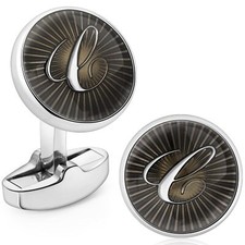 Initial Cufflinks for Men Classic Black  Silver Shirt Studs Cuff Links for C...