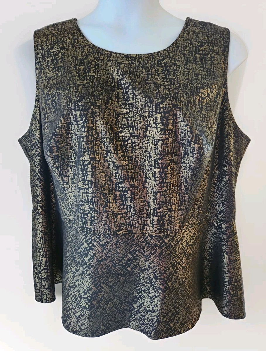 Alfani Woman Macys Dressy Peplum Blouse Plus Size 3X Black Gold