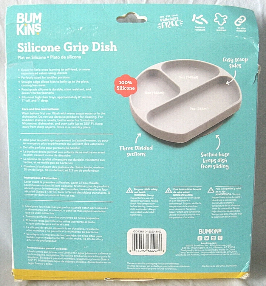 Plato de agarre de silicona Bumkins, 8" redondo, azul Foto 2 de 2