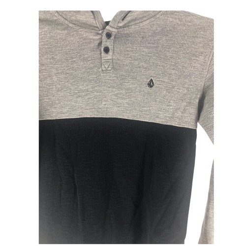 VOLCOM Hoodie Sweater Grey Black Henley Youth Size XL 14Y - Picture 3 of 9