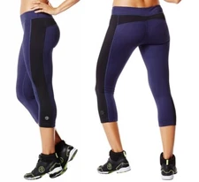Zumba Crop It Capri Leggings - Indigo Navy & Black ~ XS & Small ~ New!
