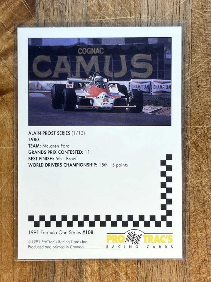 1991 Pro Trac's Formula One Alain Prost #108 Rookie RC HOF - Image 2 of 2