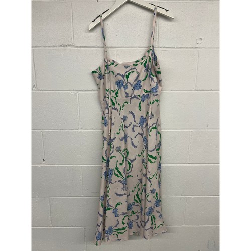 Rtr Prabal Gurung Sz10 Crème Vert Bleu Floral Côté Ruche sans Manche Midi Robe - Photo 4 sur 6