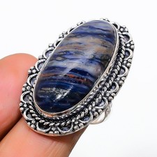Natural Sodalite Gemstone Handmade 925 Sterling Silver Jewelry Ring Size 7 US