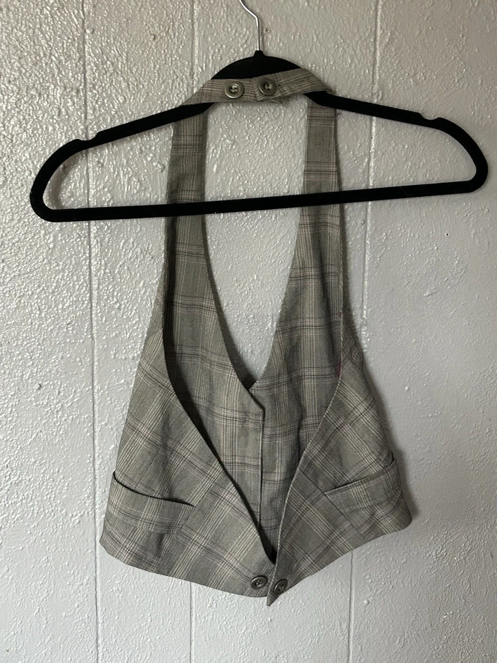 Vintage Y2K FANG Vest Size S Gray Plaid Stretch Button V Neck Grunge Punk Rock - Image 4 of 4