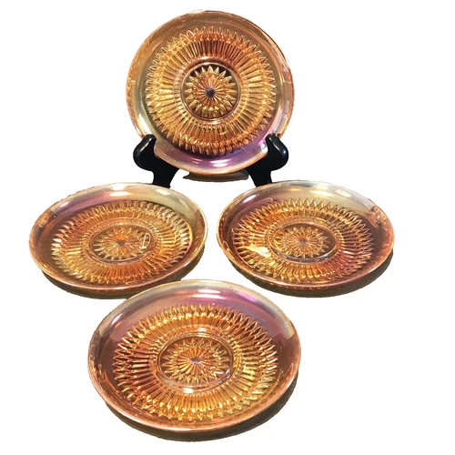 4 Vintage Jeanette Marigold Carnival Glass Diamond Point Pattern 5.5" Plates