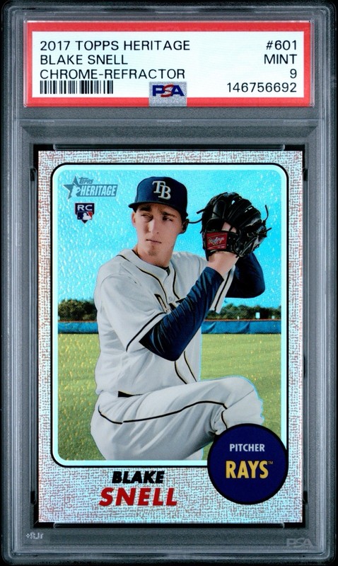 2017 TOPPS HERITAGE BLAKE SNELL CHROME REFRACTOR ROOKIE #159/568 PSA MINT 9 RC