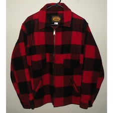 Vtg 90s Woolrich Wool Zipper Jacket Coat Mens Large Red Black Buffalo Plaid USA