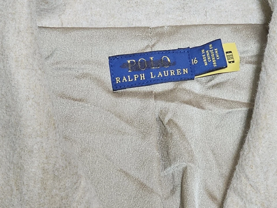 NWOT Polo Ralph Lauren Women's Beige Open Front Belted Trench Wool Coat Sz 16 - Image 4 of 4