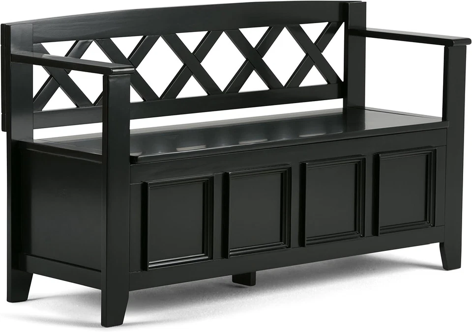 Compact Black Storage Bench with Spacious Lift-Up Compartment for Entryway Use - Image 3 of 4