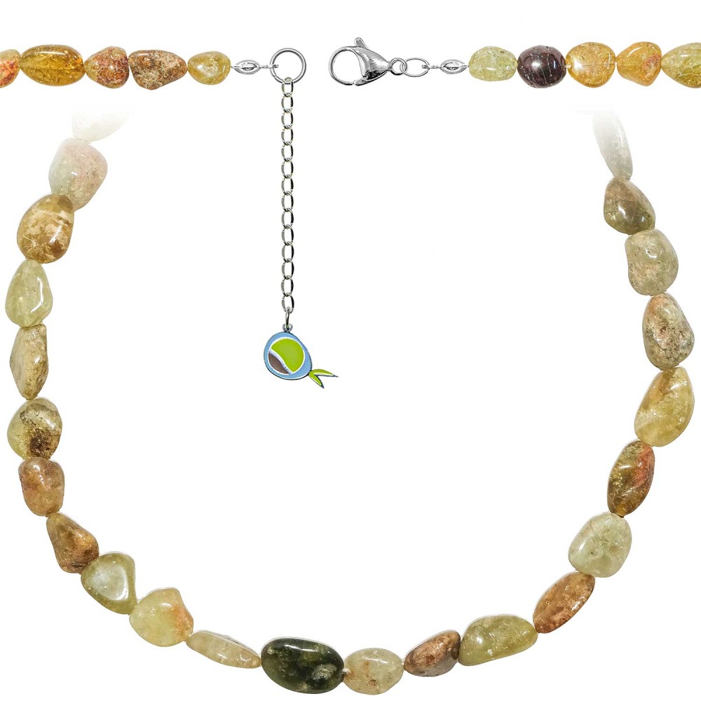 Collier en jaspe jaune et vert de 90 cm avec perles roulées 10 à 15 mm
