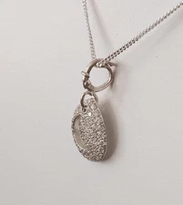 Vintage Sterling Silver Necklace Open Crescent Moon Pave Stones 24" Curb Link Ch