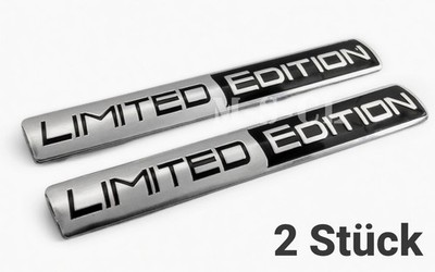 2x  Limited Edition Emblem Aluminium Aufkleber Silber Schwarz Logo Schriftzug