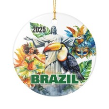 Brazil Ceramic Ornament, Carnival Icons Rio Scene, Custom Year