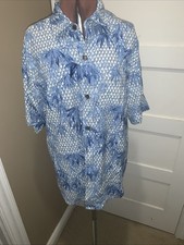 Tommy Bahama Camp Shirt Floral Men's Blue White IslandZone Sz Small