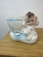 Vintage Relco Nursery Baby Boy Ceramic Planter Holder 299 Baby Blue 50  s 60  s