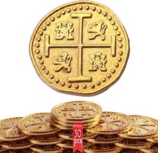 Metal Pirate Coiins, 30 Gold Treasure Coiins Set, Metal Replica Spanish Doubloon