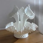 Vintage Milk Glass Hobnail  Ruffled Epergne 3 Horn Trumpet Vase Read