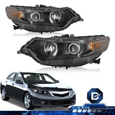 For 2009-2014 Acura Tsx Xenon Hid Black Projector Headlights Assembly Pair Lr