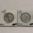 “WOW Lot of 2 Walking Liberty Half Dollars Circulated Coins 1933 & 1934 Silver”