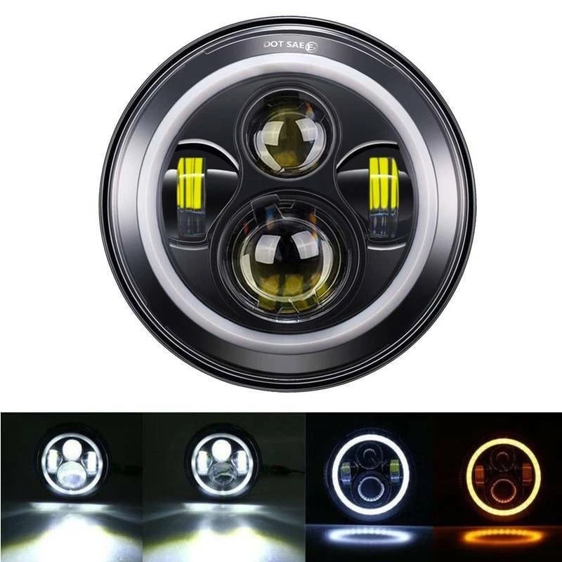 Faro LED ojo de ángel de 7 pulgadas para motocicleta Harley Touring Street Glide Dyna Foto 4 de 4