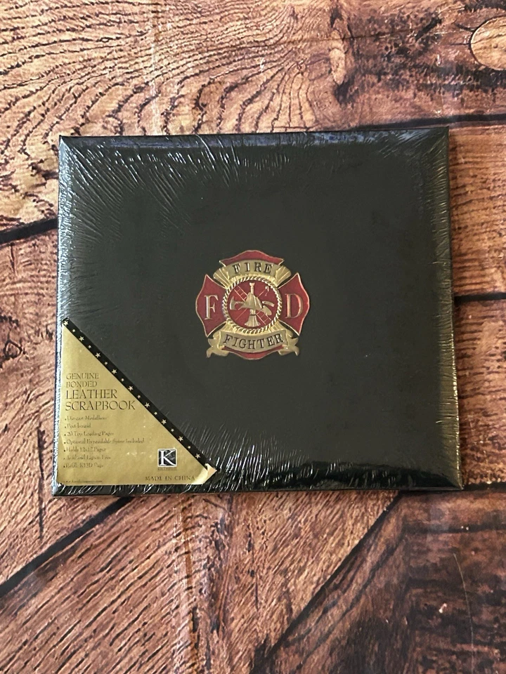 K+C Bonded Leather Firefighter Scrapbook Album w/ Diecast Medallion in Box - Image 3 of 4