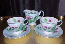 Vintage Foley Bone China Teacups Saucers Creamer Glengarry Thistle England 