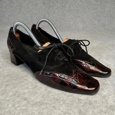 VanEli Womens Black Suede Brown Patent Crocodile Wingtip Lace Up Heels 8M Witchy