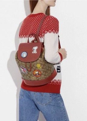 Coach Peanuts Dempsey Snoopy Backpack Signature Canvas Bag CE853 Excellent