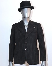 Vintage 1930s Dark Grey Striped Wool Tailored Suit Jacket Size M Made in France