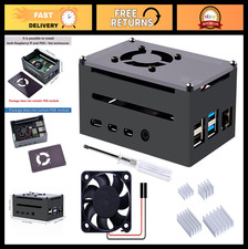 Raspberry Pi 4 Aluminum Case with Fan Heatsink, POE Hat Support, Cooling Solut