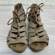 Earth Origins Harley Sandal WMNS 6M Gladiator Wedge Leather Tan Lace Up Open Toe