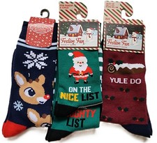 Christmas Socks 3 Pairs Rudolph Santa Claus  Yule Log