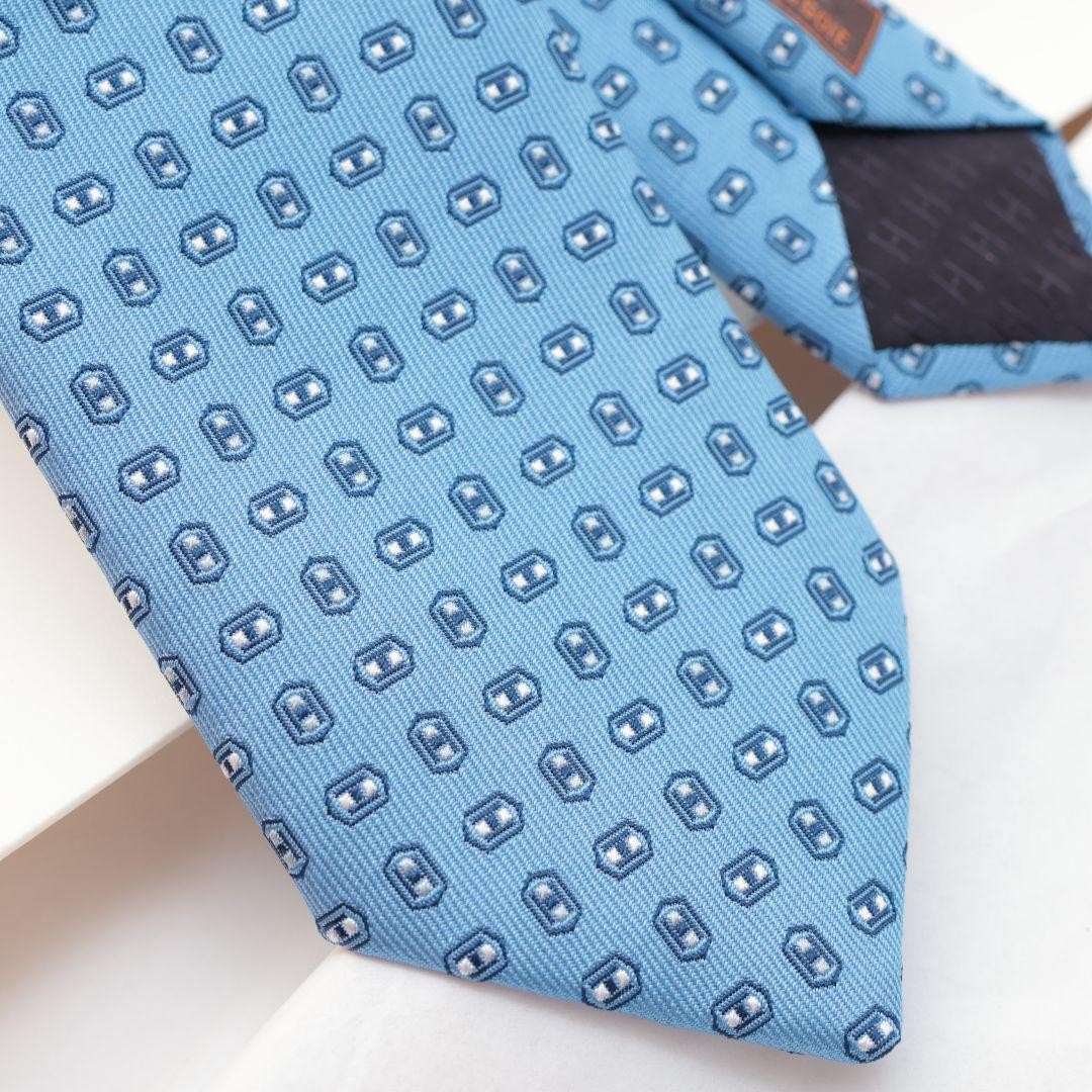 HERMES Light Blue Pattern Tie - image 2