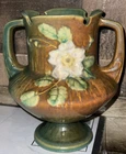 Roseville White Rose Vase #146-6"  Trophy Handles Excellent Condition USA