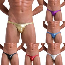 Mens Faux Leather Wet Look Thong G-String Bikini Brief Underwear Swimwear