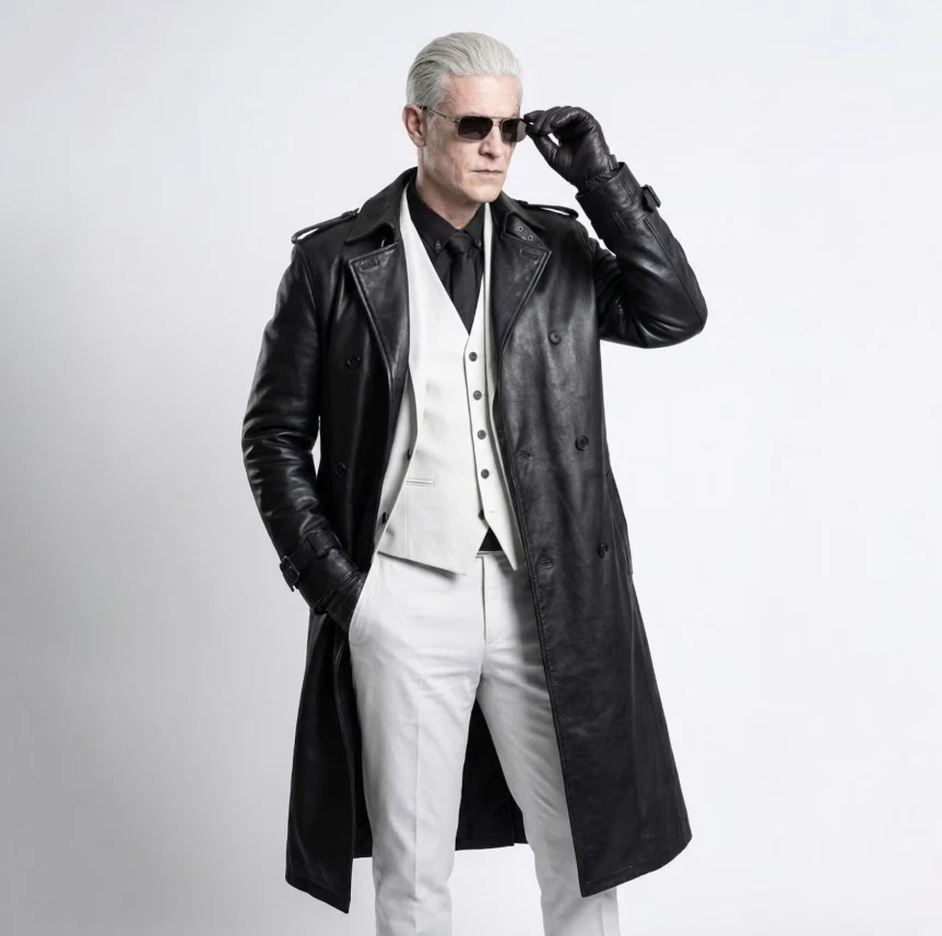 BLACK LEATHER TRENCH COAT RESIDENT EVIL ZENO RE9 COSPLAY LEATHER GOTHIC JACKET