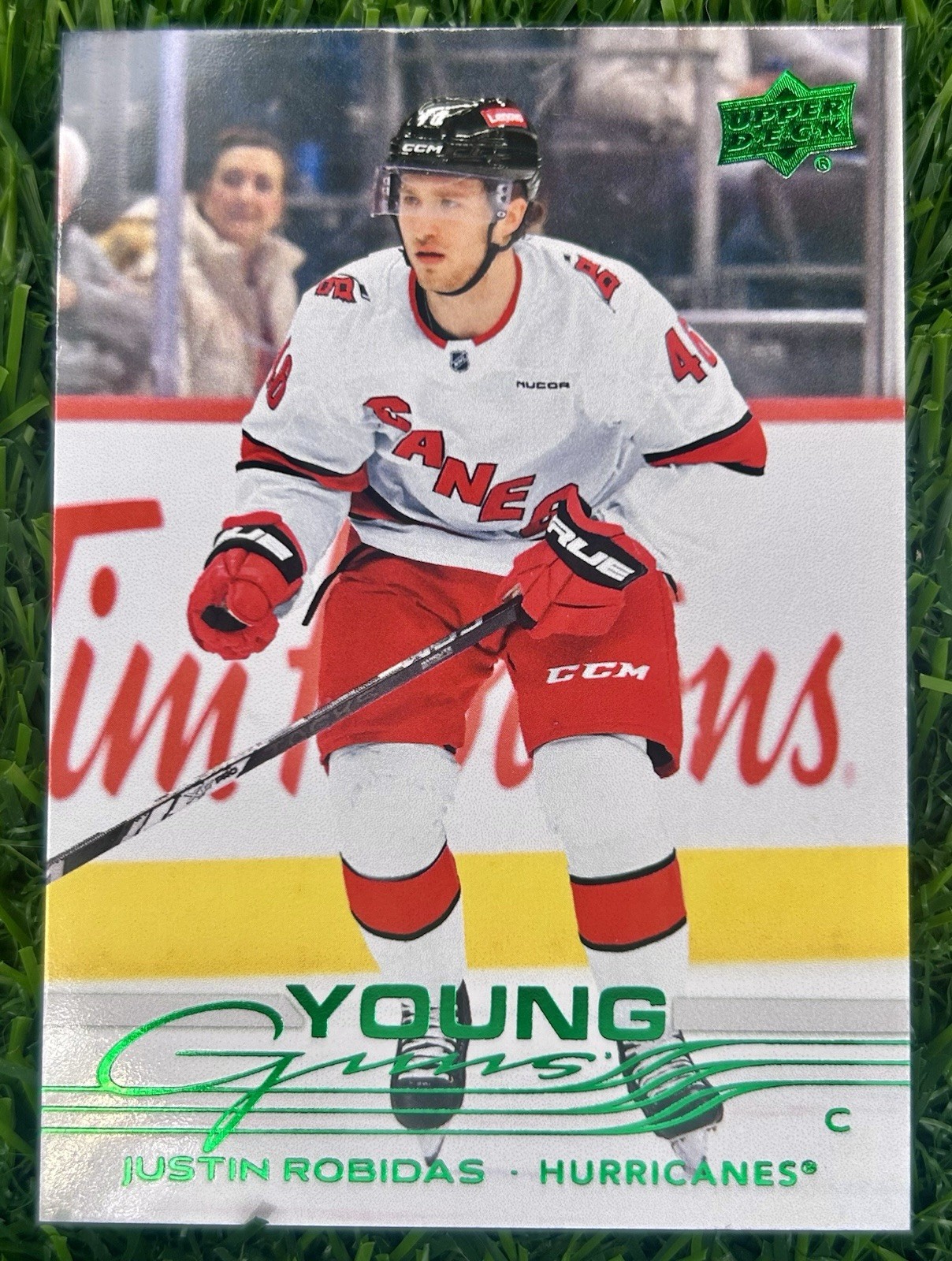Upper Deck Series 1 2025-26 Young Guns Holiday #243 Justin Robidas Hurricanes