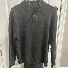 Chaps Gray Henley Sweater With Brown Corduroy Elbow Patches SIZE M 100 Cotton