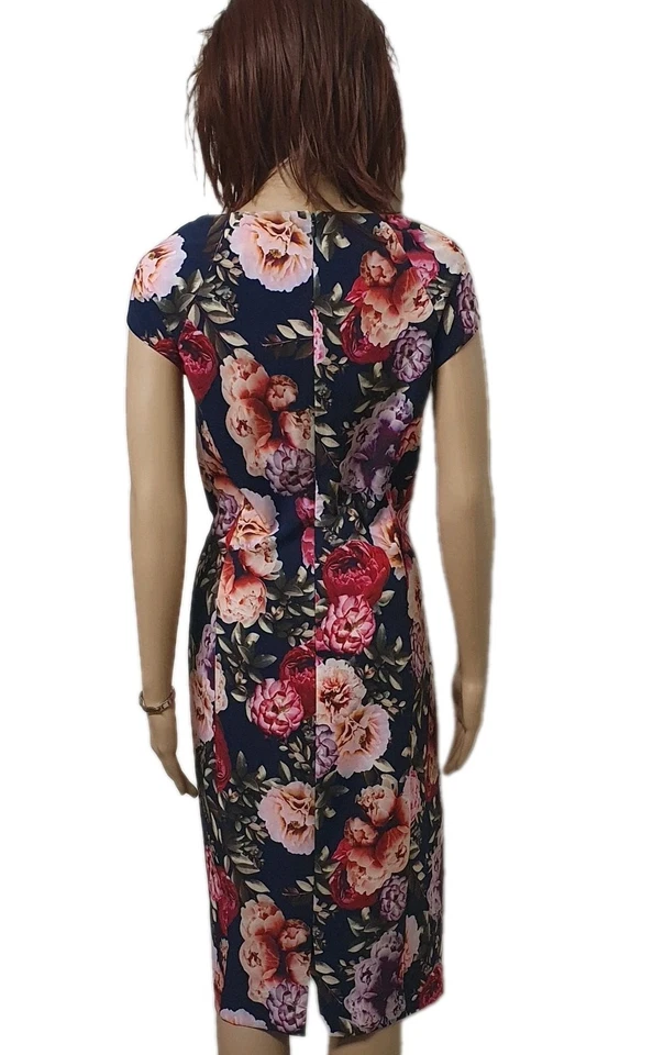 REVIEW SZ 18 Floral Print Dress . Slim Fit . Stretch. Lined . Cap Sleeves - image 3 of 4