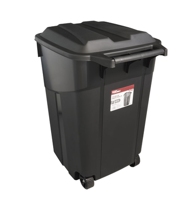 #ad #ad 45 Gallon Wheeled Heavy Duty Plastic Garbage Can Attached Lid Black $25.96