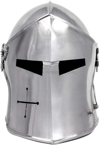 Nagina International Barbuta Visored Brushed Steel Knights Templar Helmet - Picture 1 of 7