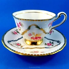 Pretty Pink Floral and Gold Royal Chelsea Tea Cup and Saucer Set
