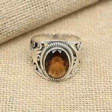 Designer Smoky Quartz Gemstone Ring 925 Sterling Silver Men's Ring All Size D82
