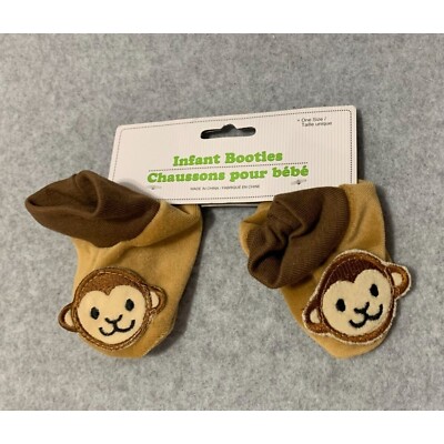 New Infant Booties Monkey Chimp One Size Brown Slip On SLippers