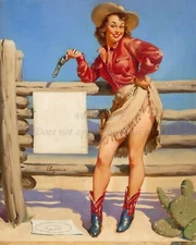 GIL ELVGREN Pin-Up Poster or Rolled Canvas Print "Beat That!" Sexy Cowgirl