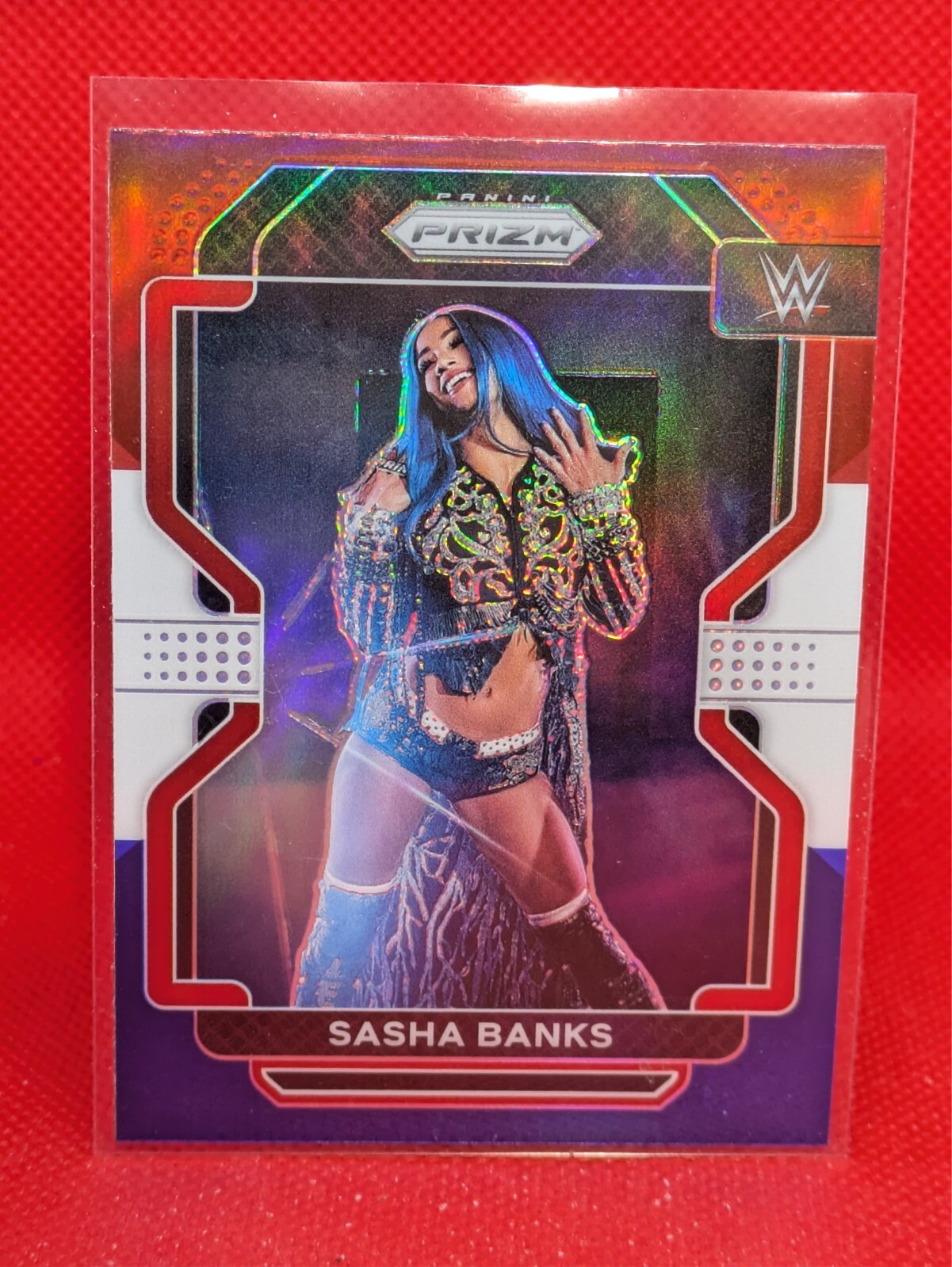 2022 Panini Prizm WWE Red White Blue Sasha Banks #102 - Smack Down - The Boss