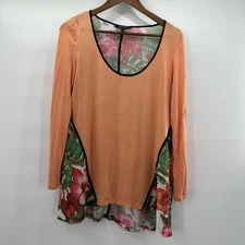 Citron Poeme Tunic Top Womens Medium Orange Tropical Floral Flowy Vacation